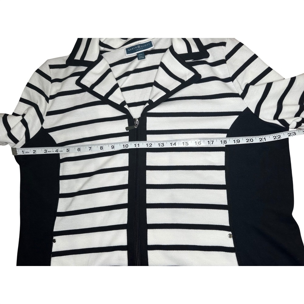 Karen Scott Sport Womens Petite XL Striped Zip Front Jacket Black White - Picture 6 of 11